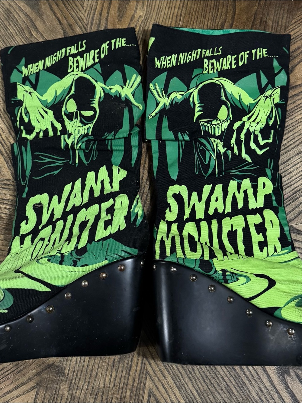 Too Fast Black and Neon Green 'Swamp Monster' Platform Shoes
